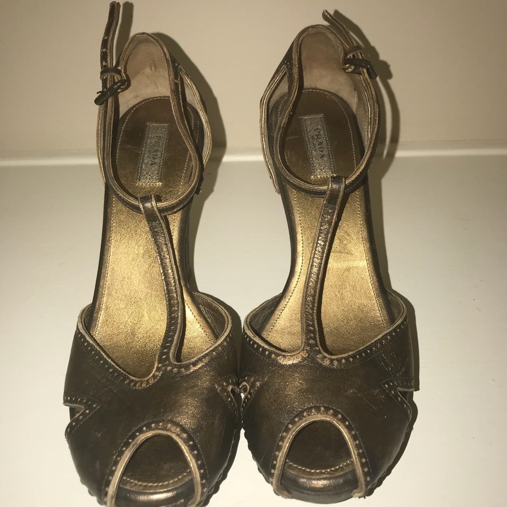 Prada Platform Bronze T-Strap